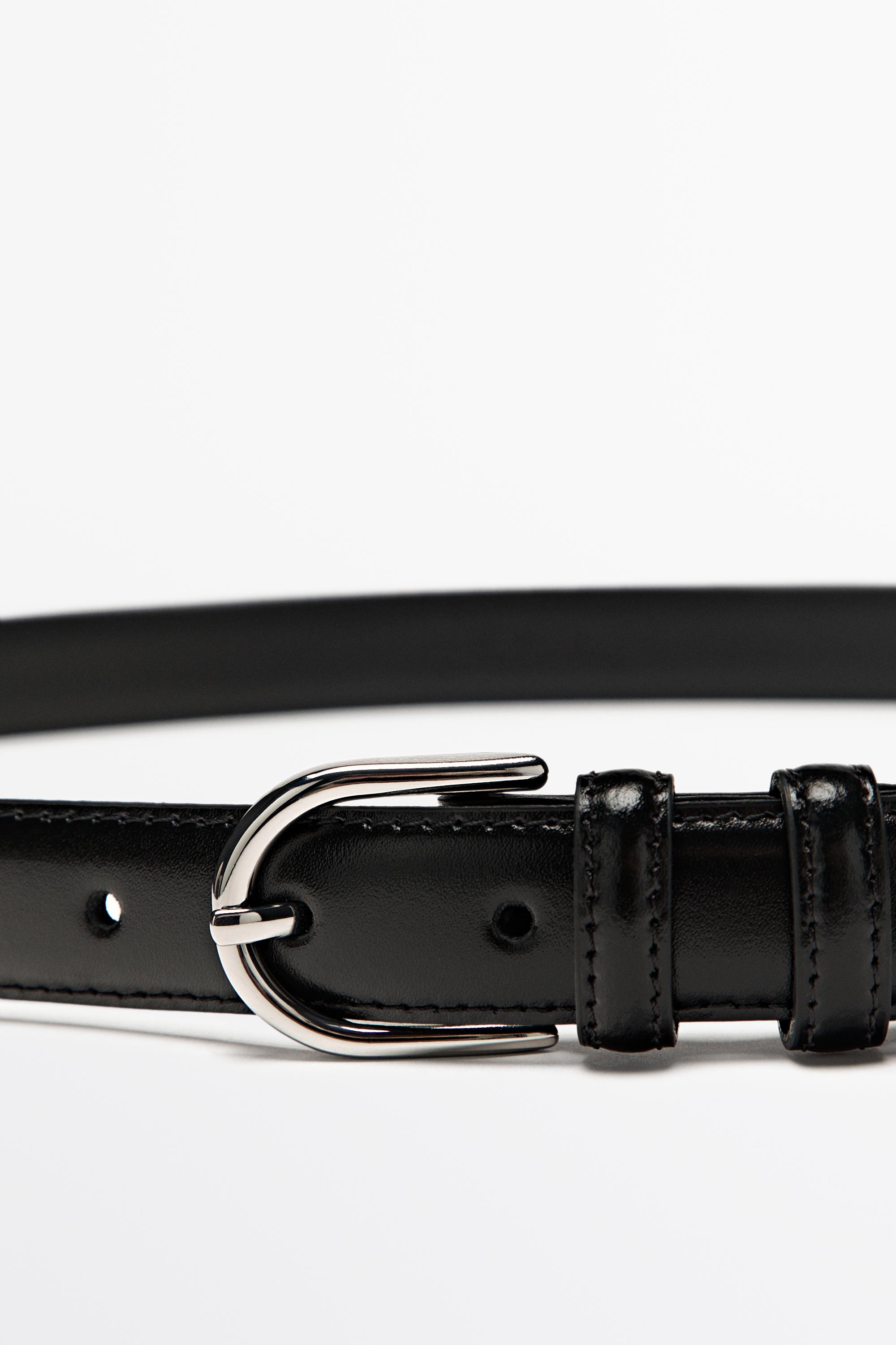 Nappa leather belt with topstitching and oval buckle